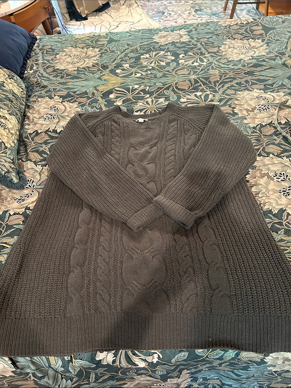 J.Jill Classic Cable Knit Crewneck Sweater - Charcoal Gray